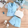 Clothing Sets Ceeniu Children For Girls Blazer Outfits Butterfly Sleeve Belted Jacket Camisole Top Pink Pants Kids Clothes