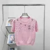 Kobiety Knits Tees Marka Gaoding 2024 Wiosna/lato Nowy Dingdiamond Flower Letter Okoła szyi Knitte krótkie rękawie swobodny wszechstronny cienki top dla kobiet ESFV