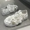 Casual Shoes White Sneakers 5cm High Platform Spring Flower Wheel Canvas Wedding Bride Shoe bekväm