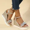 Kvinnor Summer Wedge Heel Sandals Platform Sandaler Strap Open Toe Chunky Bottom Casual Shoes Gold Silver Pink Sandals 240409