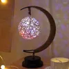 Figuras decorativas Rattan tecido Eid LED Light Moon Star Night Lamp Ornamentos