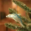 Figurines décoratives 1 / 2pcs Christmas Dolphin Dolphin Decoration Glitter Glitter Verre Holiday Tree suspension des ornements d'animaux 3D