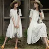 Robes de maternité 2024 Femme enceinte Robe en dentelle Summer Summer Short Oyck Hollow Out Maternity Cotton Robe Sweet Long Loose Princess Vêtements 24412