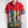 Men's Casual Shirts 2024 Short Sleeve Shirt 3d Graffiti Gradient Printed Hawaiian For Men Summer Beach Oversized Tops