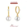 Hoop kolczyki Canner Elegancka Pearl 925 Srebro srebro na Wemon Wedding Gift Zircon Owalny Moda Biżuteria Party Akcesoria