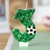 Yeşil Futbol Doğum Günü Mum Pastası Köpüklü Dijital Mum Kek Dekorasyonu Sequins Yıldönümü Kutlama Parti Malzemeleri