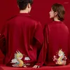Couple de vêtements de nuit pour femmes Red Stain Wedding Pyjama Ensemble de chemises à manches longues Two Pied Pyjams Nightgown Men Men