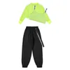 Clothing Sets Children Girls Hip-Hop Jazz Street Dance Costume Long Sleeve Mesh Crop Top With Vest Chain Pants Skateboarding Sports Outfit