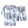 Herrspårar Justerbara dragstringar sportkläder jogging kostym med fickor kamouflage tryck set o-hals t-shirt för aktiv