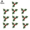 Decorative Flowers 10/20Pcs Artificial Holly Berry Green Leaves Christmas Gold Stems Gifts Red Tree Party Wreath Xmas Decor Orname P4F2