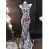 Stage Wear Silver Mirror Pailletten lange jurk zangeres kostuum festival kleding volwassen vrouwelijke avondjurken nachtclub rave outfit