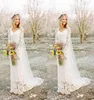 Romantiska boho bröllopsklänningar långärmad hals en linje full spets country stil brudklänning skräddarsydd 8996393