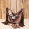 Shoulder Bags Vintage Hand Woven Woman Bag Braided Tassel Canvas Women Beach Holiday Bohemia Ladies Crossbody Shopping