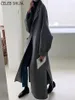 Chic Grey Woolen Long Coat Woman Autumn and Winter Turndown Neck Wool Jacka Korean Keep Warm Loose Blends Kläder Fall 2110225795810