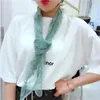 Scarves Women Solid Color Embroidered Lace Wave Edge Long Silk Scarf Hair Band Belt Small Shawl Transparent Gauze Headscarf