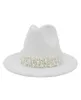 2020 Women Wide Brim Imitation Wool Felt Fedora Hats Fashion Church Party Female Dress Hat Pearl Ribbon Decor White Hat6425799