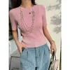 T-shirt pour femmes Designer 2024 Tricoted Summer New Small Macaron Series Fragrant Macaron Série à manches courtes Rond Pullover Loose