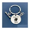 Keychains Lanyards 2021 Rostfritt stål Keychain Pendant Class of Graduation Season Buckle Plus Scroll Opening Ceremony Present Key RI DHSZP