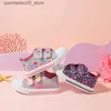 Spor ayakkabı yeni kız tuval ayakkabı çocuk çocuk sevimli çiçek baskılı spor ayakkabıları Kore moda rahat ayakkabılar renkli naylon toka tuval ayakkabı q240413