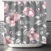 Shower Curtains Floral Blue Pink Watercolour Flowers Plants Butterfly Modern Simple Polyester Fabric Bathroom Decor With Hooks