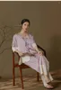 Vêtements à la maison jacquard satin 2pcs pyjamas à col o de pyjamas de style chinois