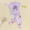 Ensemble de vêtements pour enfants Girls Summer Summer Crew Neck Couper T-shirts à manches courtes Pantalons longs de taille élastique 2pcs