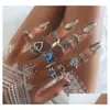 Bandringar Ancient Sier Knuckle Ring Set Crown Heart Elephant Turtle Stacking Midi Set Women Fashion Jewelry 13st/Set Drop Delivery DHVAA