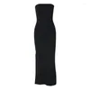 Casual jurken boofeenaa strapless backless split lang voor vrouwen kleding mode 2024 lente zomer sexy zwarte jurk c95-bc20