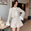 High Quality Women Autumn Winter 3 Piece Sets Lady Fashion Elegant Slim Coat Skirt Shirt Three-piece Suit Tweed Sets 240403