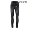 High Street Black Paint Distressed Purple Brand Jeans Fashion Hoge kwaliteit broek 1 1 28-40 maat
