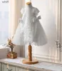 Meisjesjurken bloemenmeisjes jurken stereo kanten applique witte prinsesjurk voor kinderen boog korte mouw tule widding kleding baljurk A68962172241 C240413