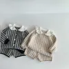 Zestawy odzieży Dziewczęce Dziewczyny Sweter Spring Autumn Baby Tops Knitting Shorts Dwuczęściowy 2024 Zrzuć przycisk kołnierza luźne