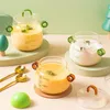 Bowls 350/450ml Retro Green Double-ear Stew Bowl High Borosilicate Glass Steamed Egg Special Baby Salad Bowll With Lid