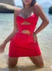Casual Dresses Red Women Dress 2024 Sleeveless Cut Out Holiday Formal Club Bodycon Summer Vestidos Robe Femme Elegant Clothes