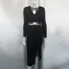 Kjolar 2024 Split Woolen Dress Deep V High Elastic Sweater Set for Women