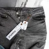 Hochwertige lila Marke Jeans High Street Hip-Hop Style High Feeling Waschen Etikett getönte Reparatur niedriger Erhöhung dünner Denimhose