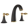 Bathroom Sink Faucets Basin Brass Faucet Black Gold 3 Holes Double Handle Widespread And Cold Water Mixer Toilet Tap