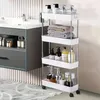 Kitchen Storage 1pc 3/4 Tier Slim Cart Bathroom Rolling Utility Plastic Rack With Wheels Mobile Shelving Unit Organizer