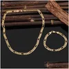 Anhänger Halsketten 24k Gelbgold gefüllt Herren Nickel Set von Figaro -Ketten -Halsketten Armband Drop Lieferung Schmuck Anhänger DHMXD