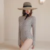 Women's Swimwear One Piece Long Sleeve Bikini Set Sunscreen Triangle Sexy Large Dew Back Spring