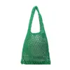 Drawstring Classic Women's Woven Solid Color Mesh Bag Fashionable and Simple Casual Handbag Outdoor Versatile Beach Bags