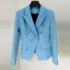 Women's Jackets Jacket Fashionable Metal Lion Head Buckle Double Breasted Slim Fit Suit Baby Blue