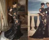 2019 Black Long Sleeves Oved Cohen Sheer Lace Back Evening Dresses Mermaid Crew Black Lace Appliques High Neck See Through Prom Fo3629079