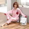 Thuiskleding Lange topbroeken 2-stuk set Vrouwen pyjama's herfst katoen Cotton Cardigan Turn-down kraag vrije tijd zacht warme vrouwelijke pyjama's m-xxl