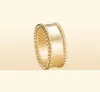 Perlee Logo Ring Foureaf clover Kaleidoscope Threecolor Ring 18k Rose Gold Full Diamond Designer公式Webサイト同じStyl1676658