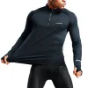 T-shirts Mens Sports Tshirt Sportswear Long Sleeve Running Gym Clothing Fitness Compression Shirt Zip Pullover vandring Rashguard W42