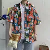 Men's Casual Shirts Summer Flower Printing Patch Pocket Quick Drying Shirt Fashion Hawaiian Short Sleeved For Women