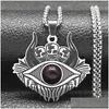 Pendant Necklaces Gothic Skl Satan Demon Eye Chain Necklace For Men Women Red Color Stainless Steel Retro Goat Head Jewelry N9619S02 Dhswp