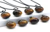Round Gemstone Pendants Necklace Natural Dangle 14mm Ball Crystal Charms Healing Chakra Stone Charm Sphere Jewelry 45CM Black Leat6336530