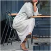 Grundläggande casual klänningar Crew Neck Loose Fit Dress Elegant paljett Maxi för kvinnor överdimensionerad o tre kvarts ärm med ankel längd mjuk plover dhgoc